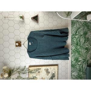 POL Ribbed Teal Knit Sherpa Round Neck Pocket Sweater - Size - Medium - NWT